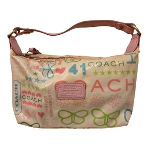 Coach Y2K Mini Shoulder Bag Baguette Graphic Print Vtg Purse Pastel Pink Strap